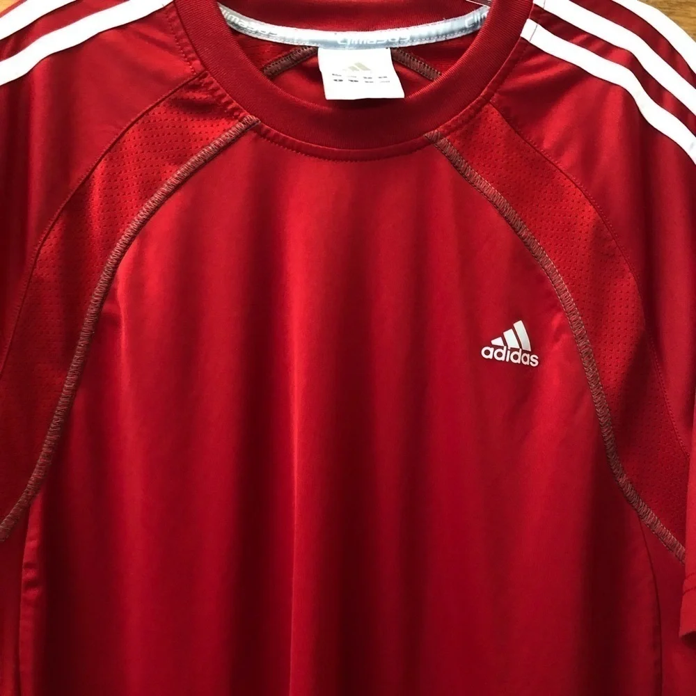 Adidas Men's Climalite Three Stripe Short sleeve tee shirt/ RED/ size L